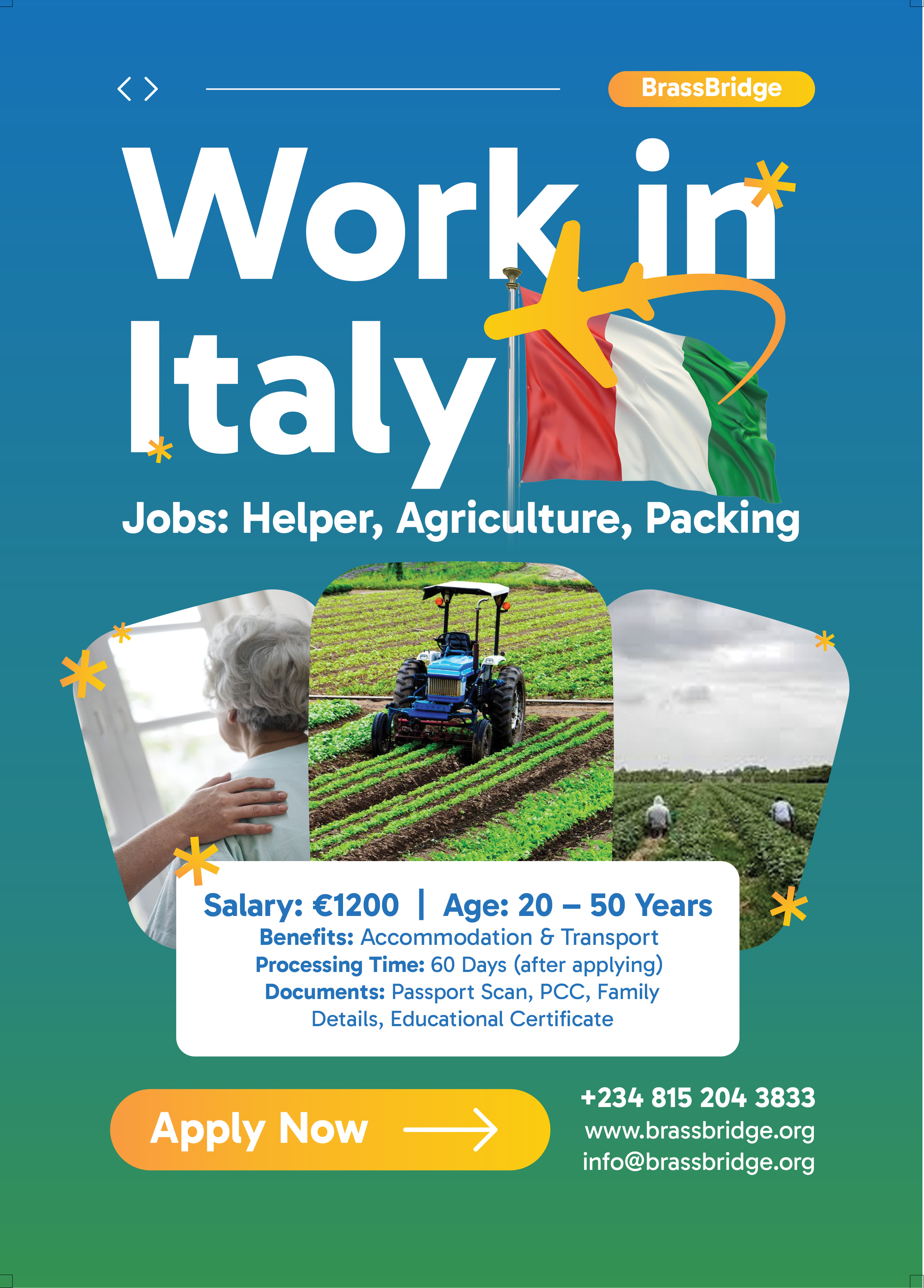 ITALY: Helper, Agriculture, Packing